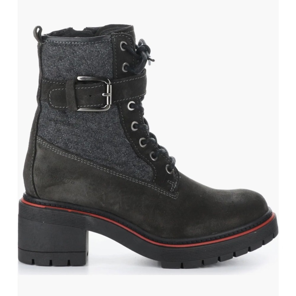 BOS. & CO. Women's Zing Combat Boot Grey‎ Sz 40 (9-9.5US) Suede Flannel Moto NEW